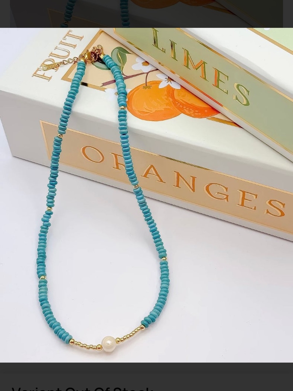 Turquoise Bead Necklace with Pearl and Gold Accents - Women Jewelry